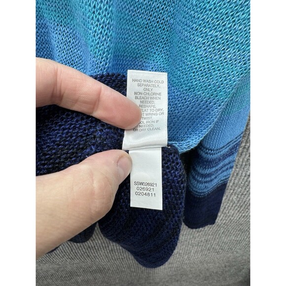 J Jill Linen Ombré Open Knit Top Womens XL Blue Tassel Beaded V-Neck Sweater EUC - Picture 6 of 9